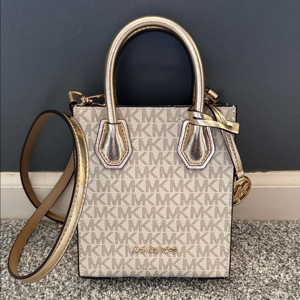 Michael Kors Gold and Cream Mini Bag